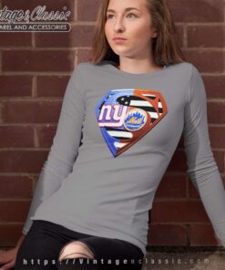 New York Giants And New York Mets Superman Long Sleeve Tee