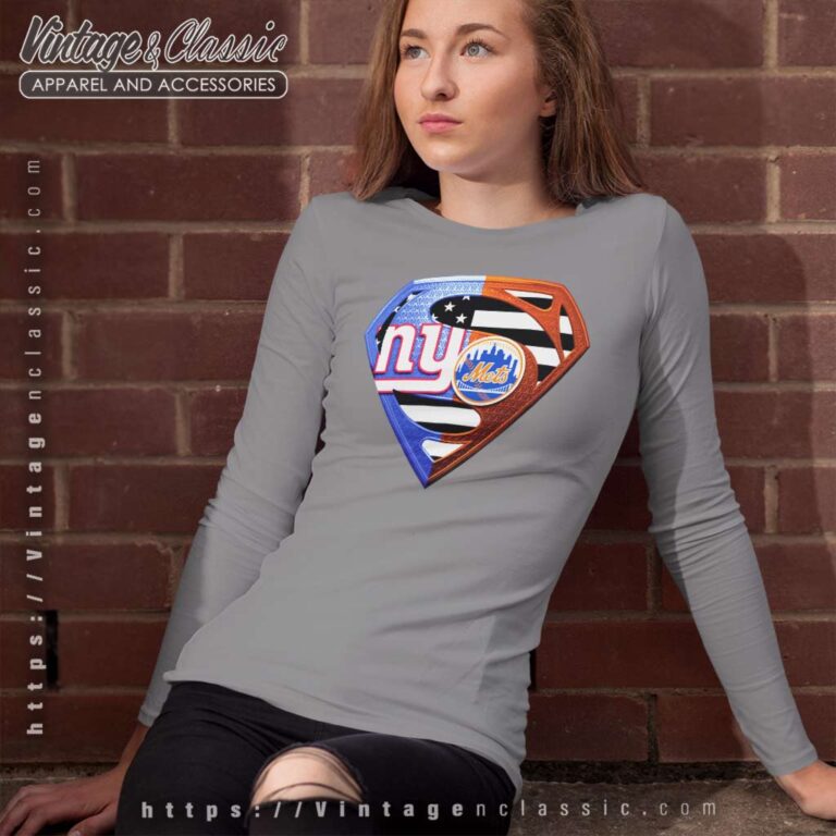 New York Giants And New York Mets Superman Long Sleeve Tee New York Giants And New York Mets Superman Long Sleeve Tee
