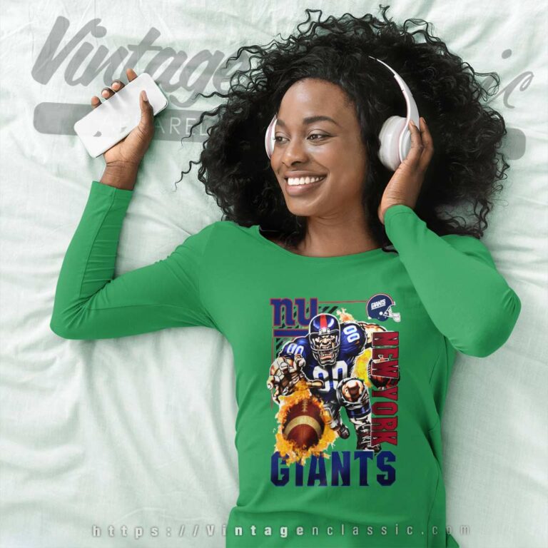 New York Giants Rush Flaming Football Long Sleeve Tee New York Giants Rush Flaming Football Long Sleeve Tee