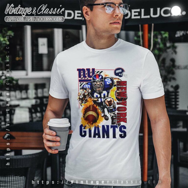 New York Giants Rush Flaming Football T Shirt New York Giants Rush Flaming Football T Shirt