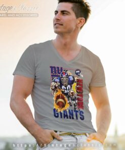 New York Giants Rush Flaming Football V Neck TShirt