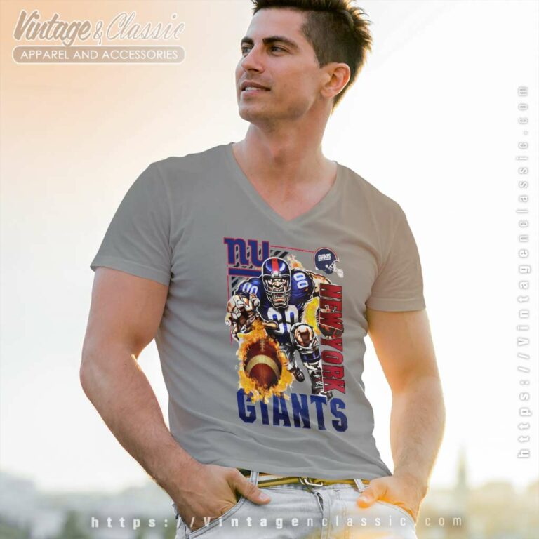 New York Giants Rush Flaming Football V Neck TShirt New York Giants Rush Flaming Football V Neck TShirt