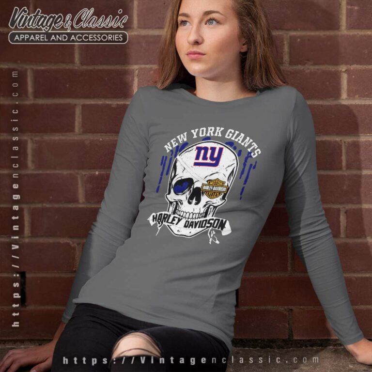 New York Giants Harley Davidson Skull Long Sleeve Tee New York Giants Harley Davidson Skull Long Sleeve Tee