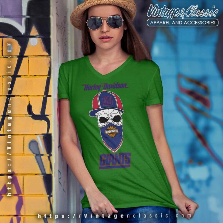 New York Giants Harley Skull V Neck TShirt New York Giants Harley Skull V Neck TShirt