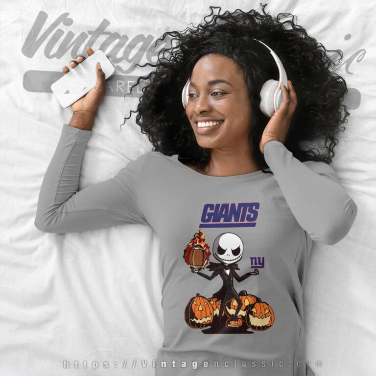 New York Giants Jack Skellington Halloween Long Sleeve Tee New York Giants Jack Skellington Halloween Long Sleeve Tee