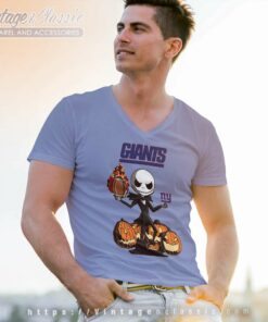 New York Giants Jack Skellington Halloween Shirt 5 New York Giants Jack Skellington Halloween V Neck TShirt
