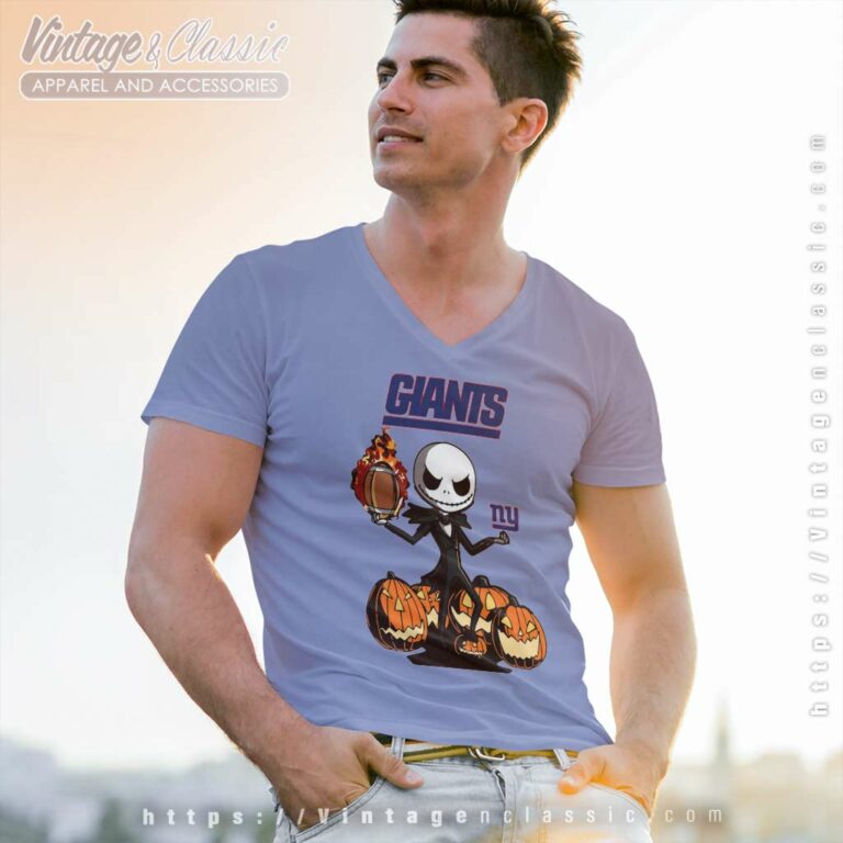 New York Giants Jack Skellington Halloween V Neck TShirt New York Giants Jack Skellington Halloween V Neck TShirt