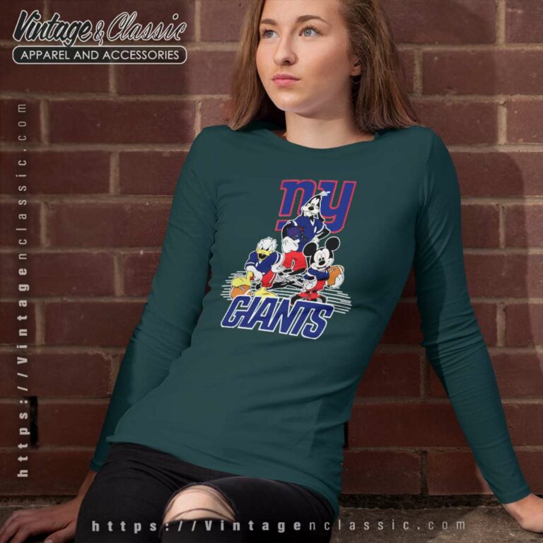 New York Giants Mickey Mouse Goofy Donald Duck Football Long Sleeve Tee New York Giants Mickey Mouse Goofy Donald Duck Football Long Sleeve Tee