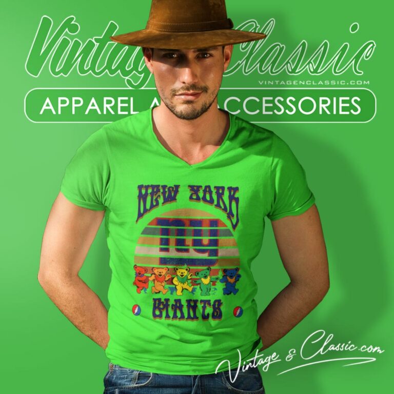 New York Giants Nfl Grateful Dancing Bears Retro V Neck TShirt New York Giants Nfl Grateful Dancing Bears Retro V Neck TShirt