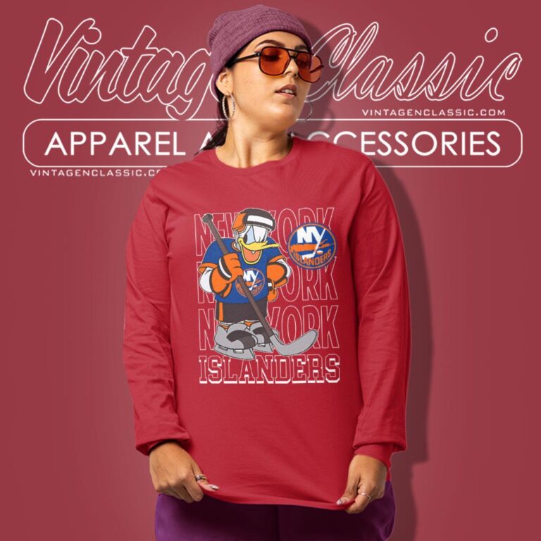 New York Islanders Donald Duck Hockey Shirt Long Sleeve Tee New York Islanders Donald Duck Hockey Shirt Long Sleeve Tee