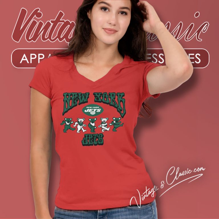 New York Jets Grateful Dead Dancing Bears V Neck TShirt New York Jets Grateful Dead Dancing Bears V Neck TShirt