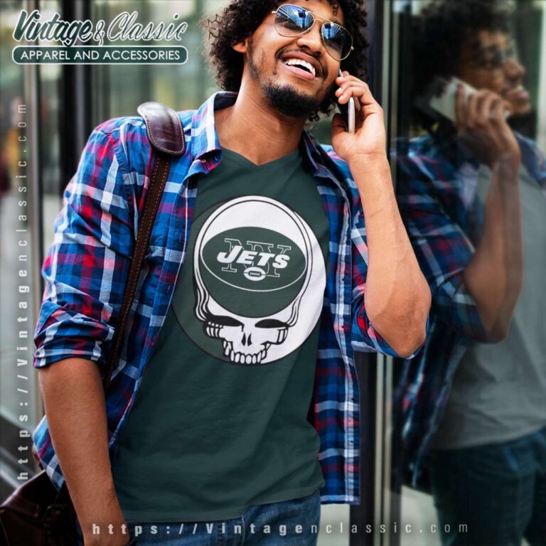 New York Jets Grateful Dead Steal Your Face V Neck TShirt New York Jets Grateful Dead Steal Your Face V Neck TShirt