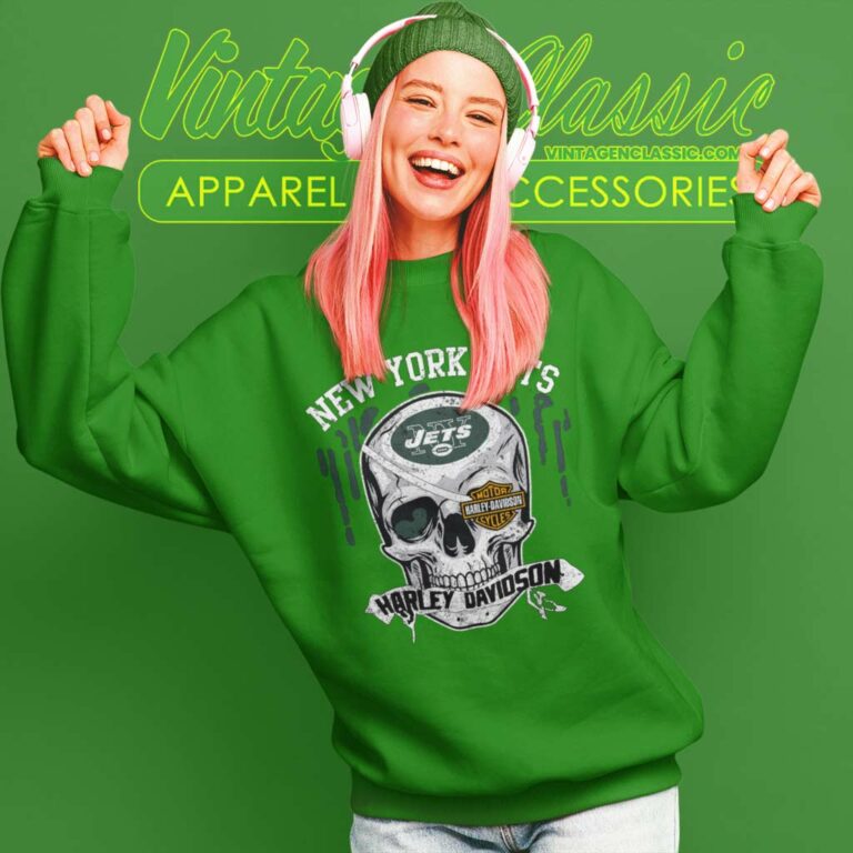 New York Jets Harley Daivsion Skull Sweatshirt New York Jets Harley Daivsion Skull Sweatshirt