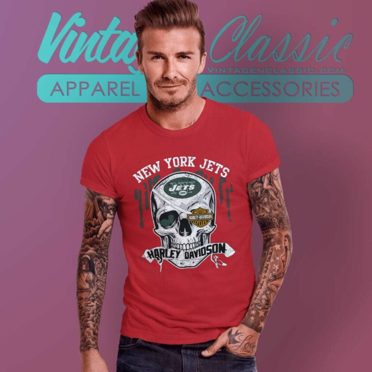 New York Jets Harley Daivsion Skull T Shirt New York Jets Harley Daivsion Skull T Shirt