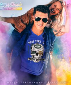 New York Jets Harley Daivsion Skull V Neck TShirt