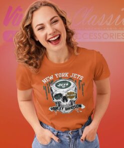 New York Jets Harley Daivsion Skull Women TShirt