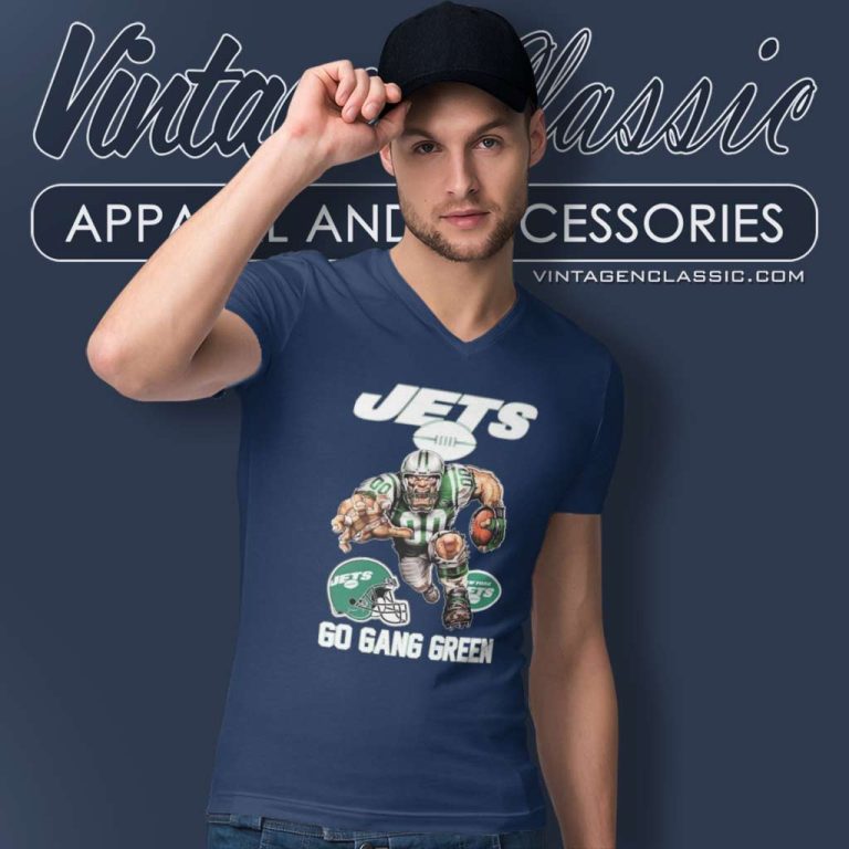 New York Jets Mascot Go Gang Green 2023 V Neck TShirt New York Jets Mascot Go Gang Green 2023 V Neck TShirt