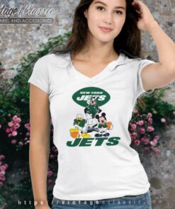 New York Jets Mickey Mouse Donald Duck Goofy Football V Neck TShirt