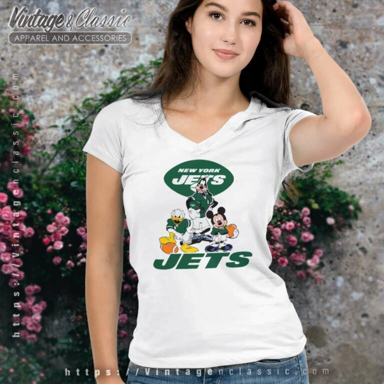 New York Jets Mickey Mouse Donald Duck Goofy Football V Neck TShirt New York Jets Mickey Mouse Donald Duck Goofy Football V Neck TShirt