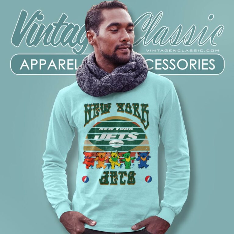 New York Jets Nfl Grateful Dancing Bears Retro Long Sleeve Tee New York Jets Nfl Grateful Dancing Bears Retro Long Sleeve Tee