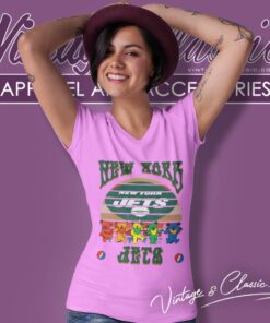 New York Jets Nfl Grateful Dancing Bears Retro V Neck TShirt