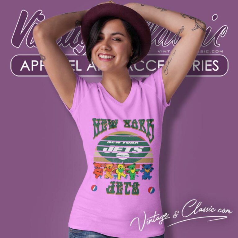 New York Jets Nfl Grateful Dancing Bears Retro V Neck TShirt New York Jets Nfl Grateful Dancing Bears Retro V Neck TShirt