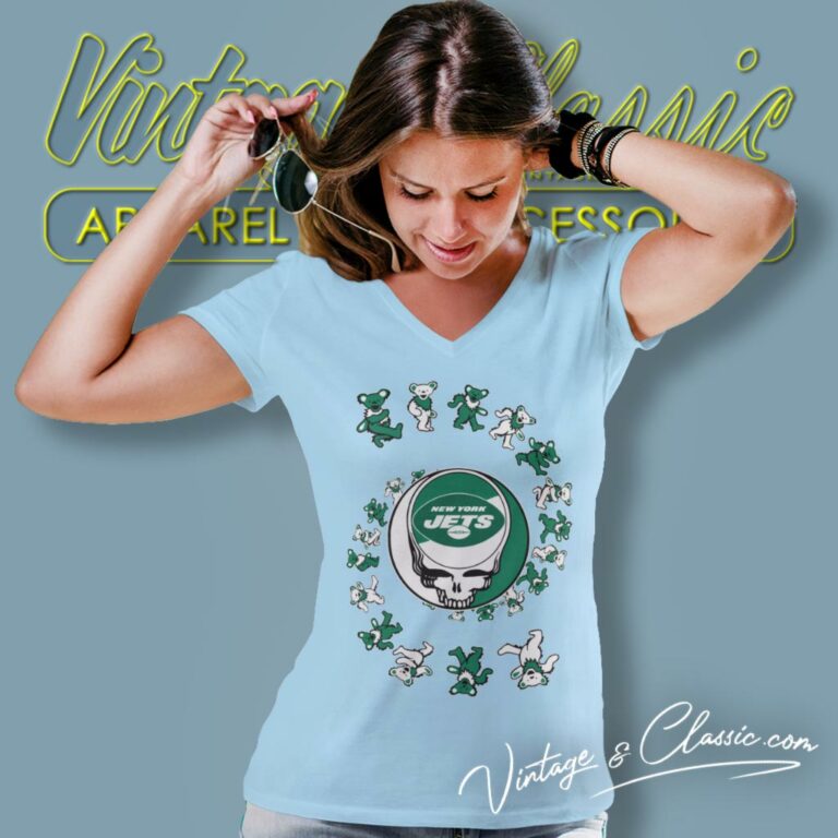 New York Jets Nfl Grateful Dancing Bears V Neck TShirt New York Jets Nfl Grateful Dancing Bears V Neck TShirt