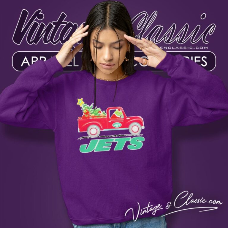 New York Jets Santa Grinch Driving Truck Christmas Sweatshirt New York Jets Santa Grinch Driving Truck Christmas Sweatshirt