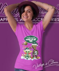 New York Jets Shirt Baby Yoda And Groot Santa Christmas V Neck TShirt