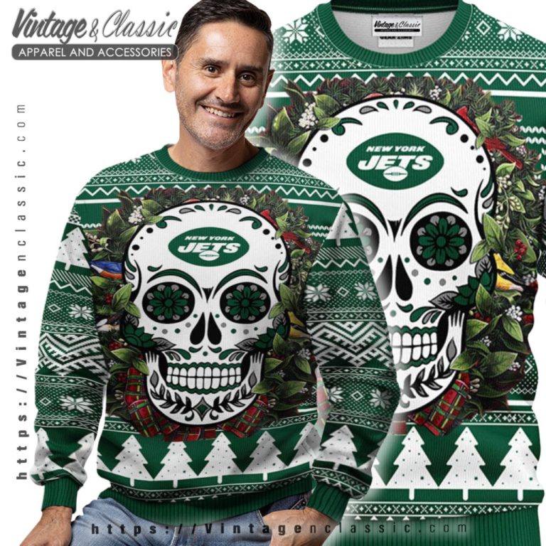 New York Jets Skull Ugly Christmas Sweater Men Ugly Sweater New York Jets Skull Ugly Christmas Sweater Men Ugly Sweater