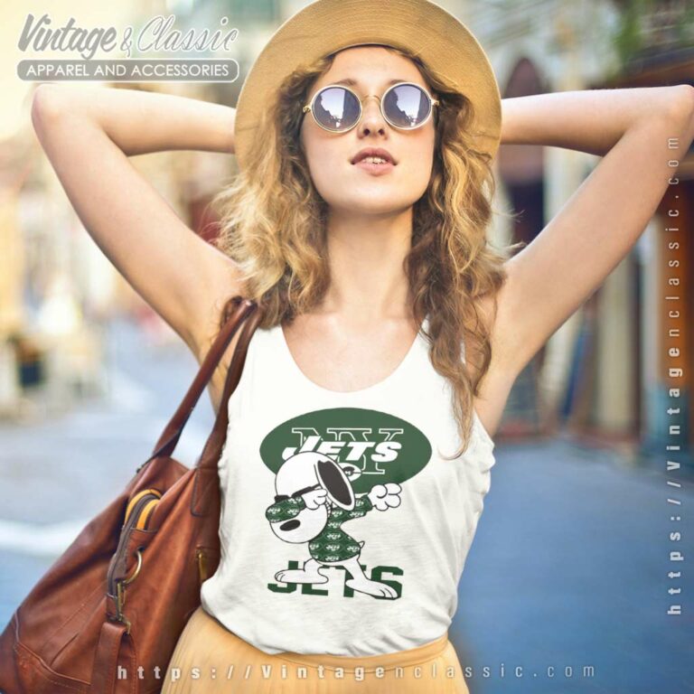 New York Jets Snoopy Dabbing Tank Top Racerback New York Jets Snoopy Dabbing Tank Top Racerback