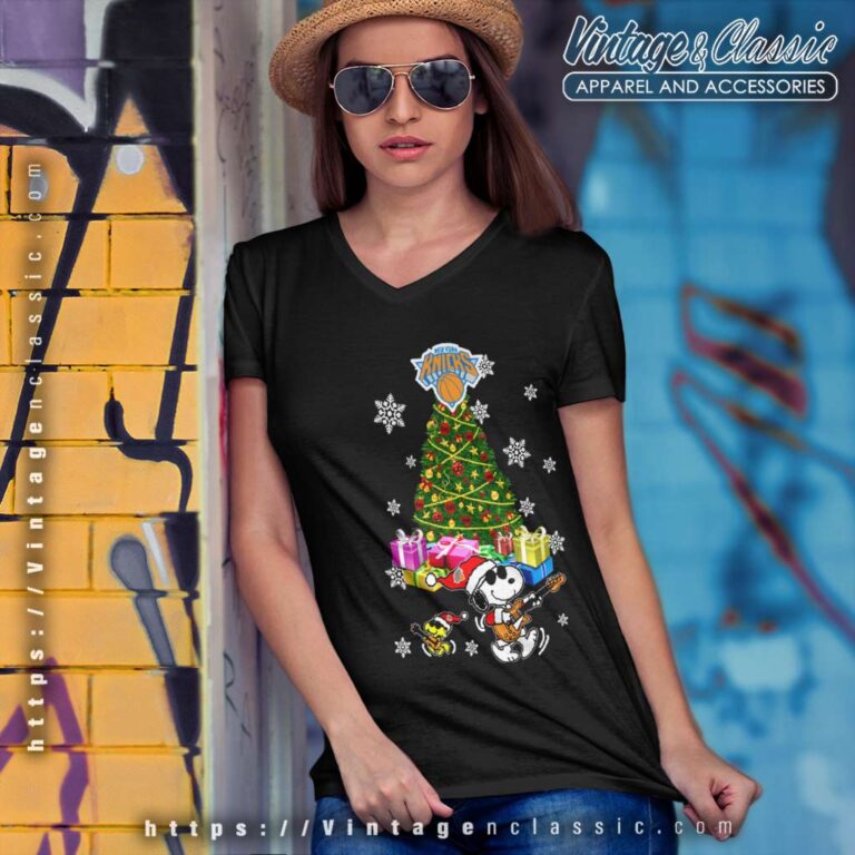 New York Knicks Merry Christmas Snoopy V Neck TShirt New York Knicks Merry Christmas Snoopy V Neck TShirt