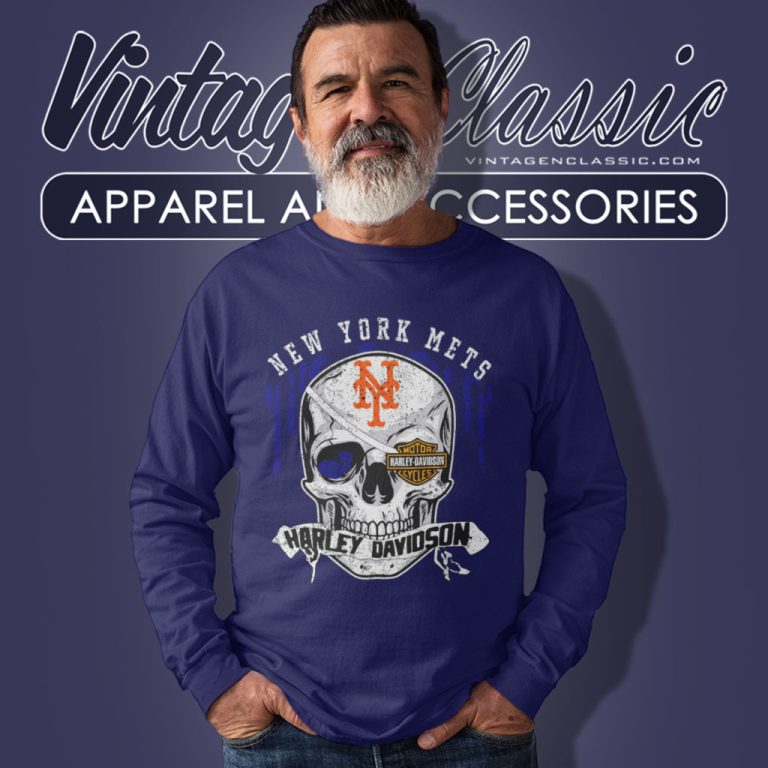 New York Mets Harley Davidson Skull Long Sleeve Tee New York Mets Harley Davidson Skull Long Sleeve Tee