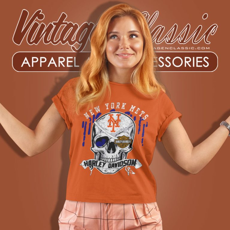 New York Mets Harley Davidson Skull Women T Shirt New York Mets Harley Davidson Skull Women T Shirt
