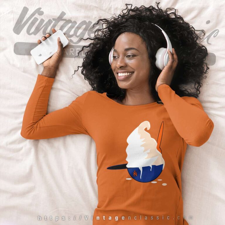 New York Mets Ice Cream Helmet Long Sleeve Tee New York Mets Ice Cream Helmet Long Sleeve Tee