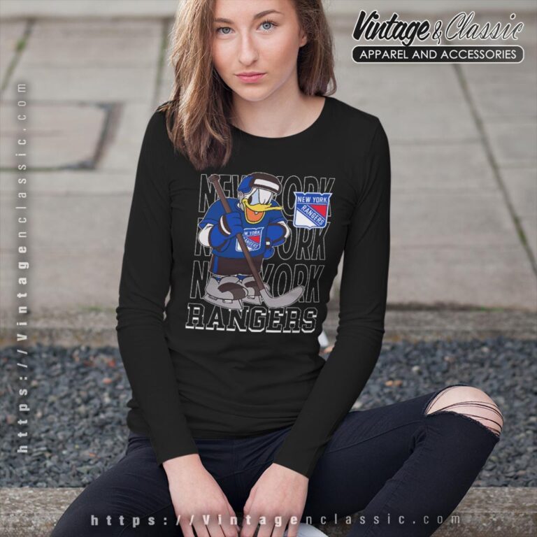 New York Rangers Donald Duck Hockey Shirt Long Sleeve Tee New York Rangers Donald Duck Hockey Shirt Long Sleeve Tee