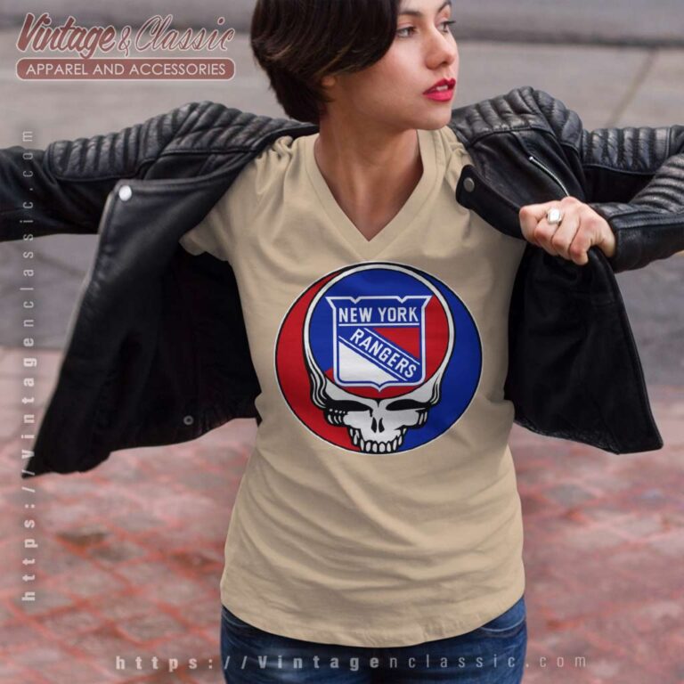 New York Rangers Grateful Dead Logo Band V Neck TShirt New York Rangers Grateful Dead Logo Band V Neck TShirt