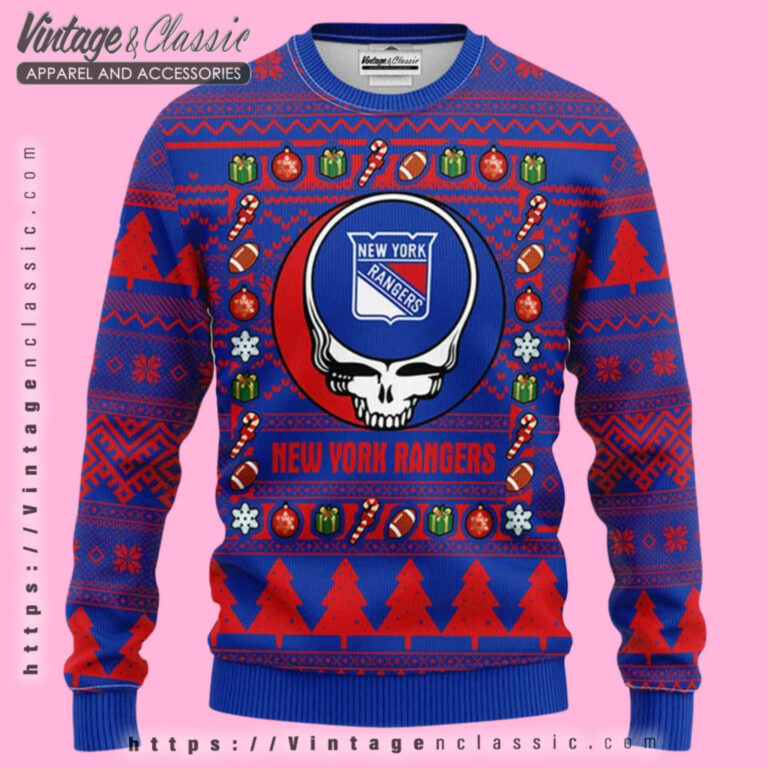 New York Rangers Grateful Dead Ugly Sweater Ugly Christmas Sweater New York Rangers Grateful Dead Ugly Sweater Ugly Christmas Sweater