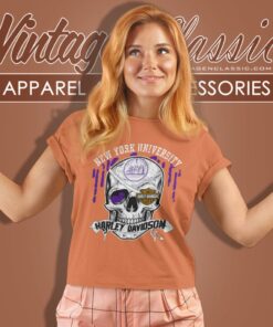 New York University Harley Davidson Skull Women T Shirt