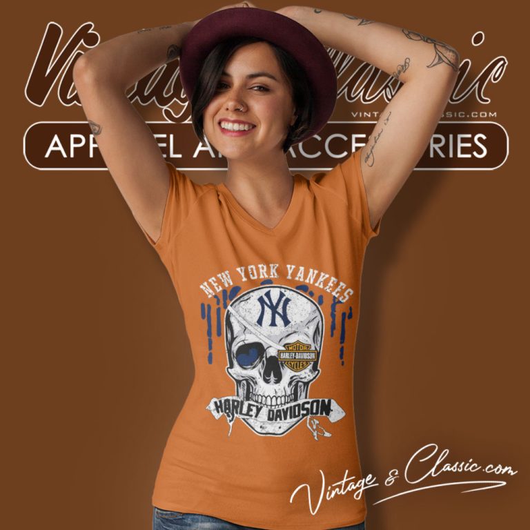New York Yankees Harley Davidson Skull V Neck TShirt New York Yankees Harley Davidson Skull V Neck TShirt