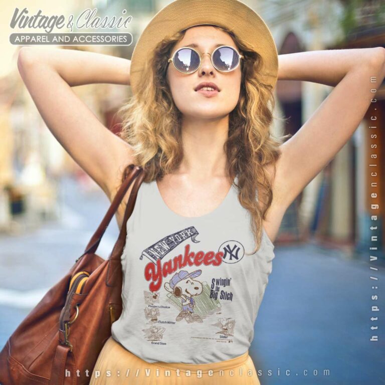 New York Yankees Peanuts Swingin The Big Stitch Tank Top Racerback New York Yankees Peanuts Swingin The Big Stitch Tank Top Racerback