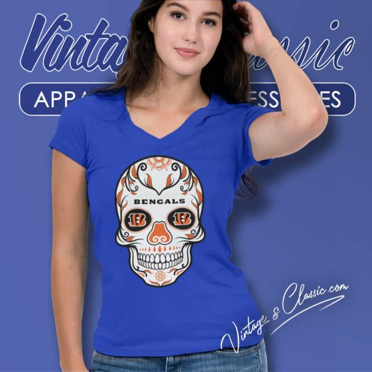 Nfl Cincinnati Bengals Sugar Skull V Neck TShirt Nfl Cincinnati Bengals Sugar Skull V Neck TShirt