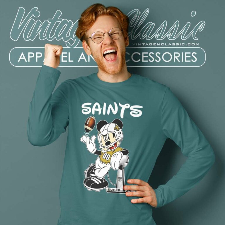 Nfl New Orleans Saints Mickey Mouse Long Sleeve Tee Nfl New Orleans Saints Mickey Mouse Long Sleeve Tee