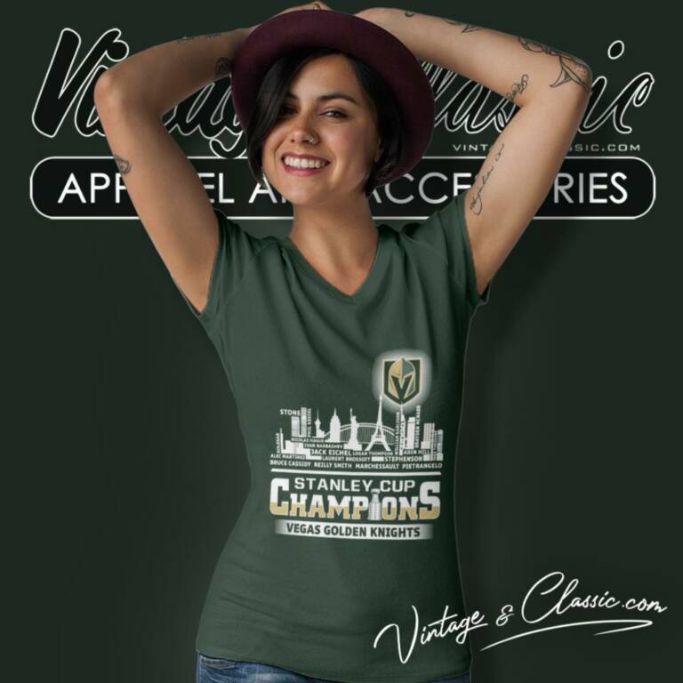 Nhl 2023 Stanley Cup Champions Vegas Golden Knights Name Team Skyline V Neck TShirt Nhl 2023 Stanley Cup Champions Vegas Golden Knights Name Team Skyline V Neck TShirt