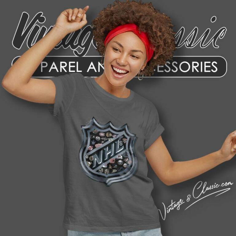 Nhl 31 Teams Black Logos Hockey Vegas Golden Knights Shield Boy Women T Shirt Nhl 31 Teams Black Logos Hockey Vegas Golden Knights Shield Boy Women T Shirt