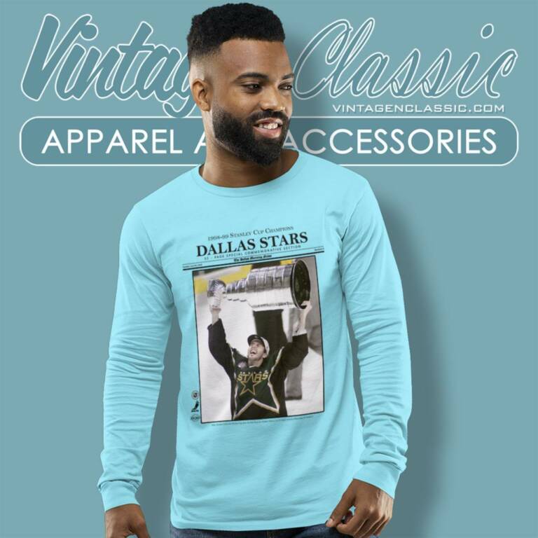 Nhl Dallas Stars Mike Modano Newspaper Long Sleeve Tee Nhl Dallas Stars Mike Modano Newspaper Long Sleeve Tee