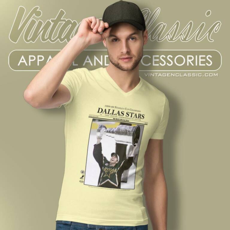 Nhl Dallas Stars Mike Modano Newspaper V Neck TShirt Nhl Dallas Stars Mike Modano Newspaper V Neck TShirt
