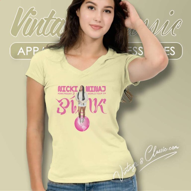 Nicki Minaj Shirt Pink Friday 2 World Tour 24 V Neck TShirt Nicki Minaj Shirt Pink Friday 2 World Tour 24 V Neck TShirt