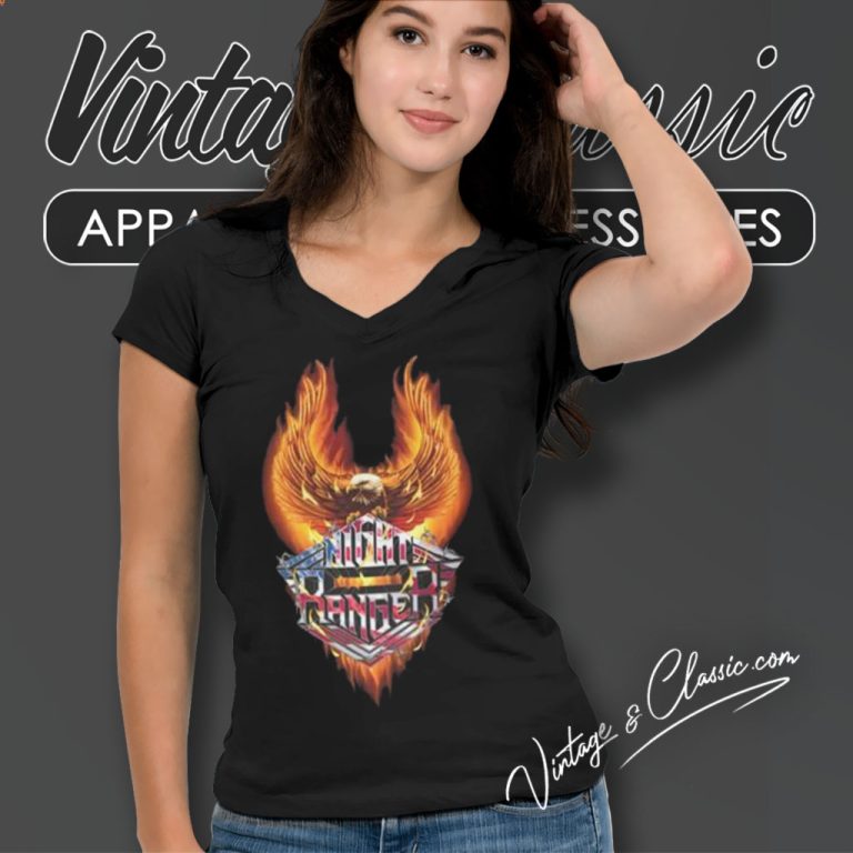 Night Ranger Eagle Flames V Neck TShirt Night Ranger Eagle Flames V Neck TShirt