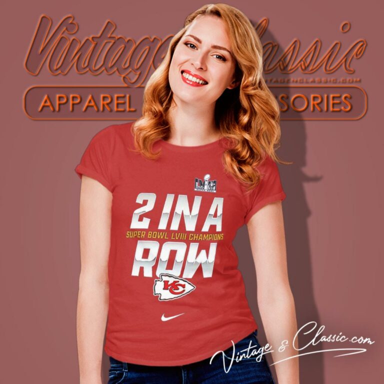 Nike Kansas City Chiefs Super Bowl Lviii Champ 2 In A Row Women T Shirt Nike Kansas City Chiefs Super Bowl Lviii Champ 2 In A Row Women T Shirt